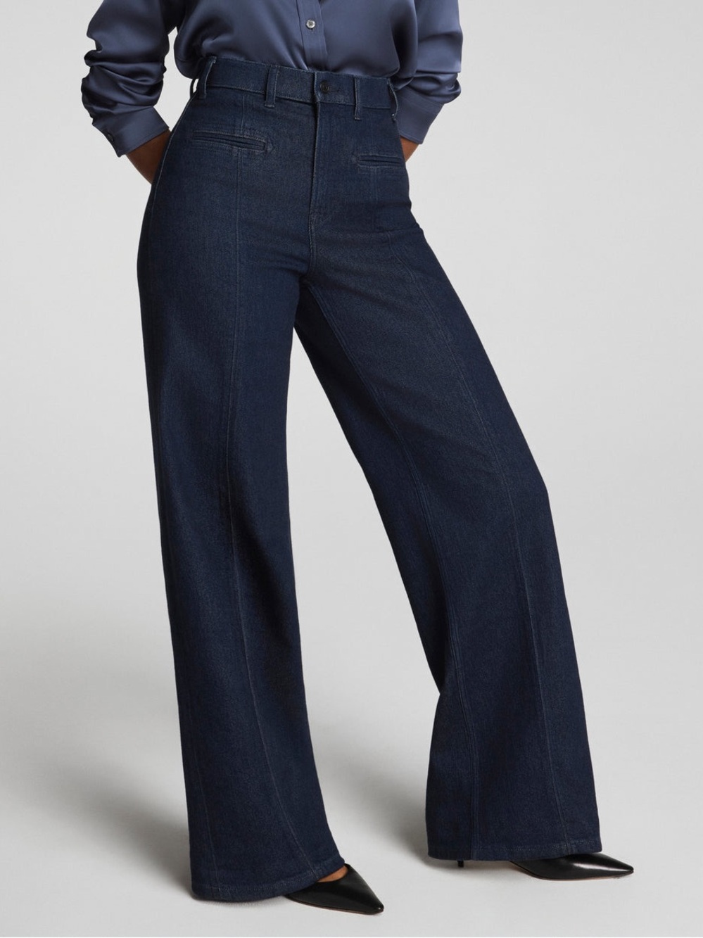 SPANX Women's Dark Blue Wide-Leg Jeans